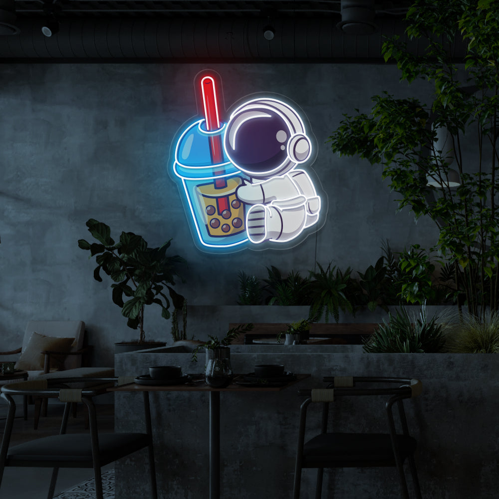 Bubble Tea & Astronaut UV Printed Acrylic Art