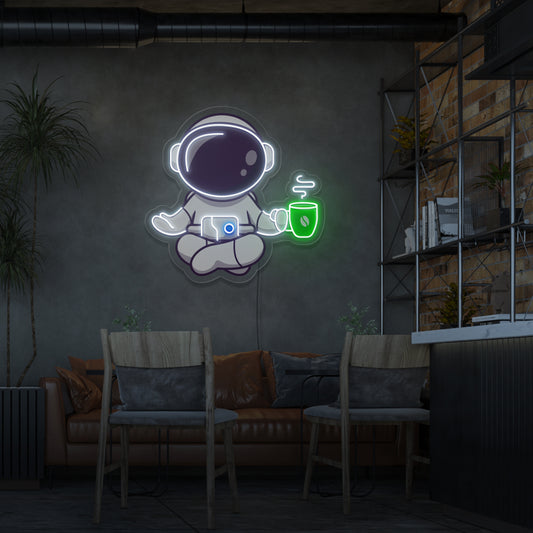 Astronaut & Coffee UV Print Neon Art