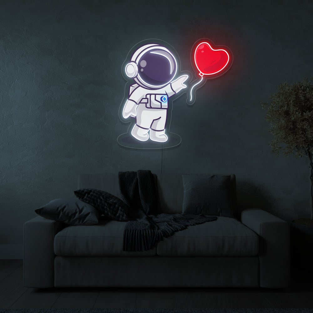 Astronaut & Heart Balloon UV Print Neon Art – Luminous Lane