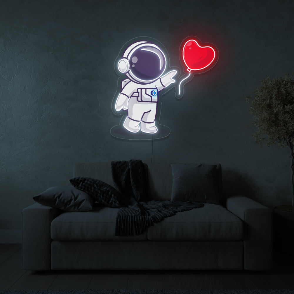 Astronaut & Heart Balloon UV Print Neon Art