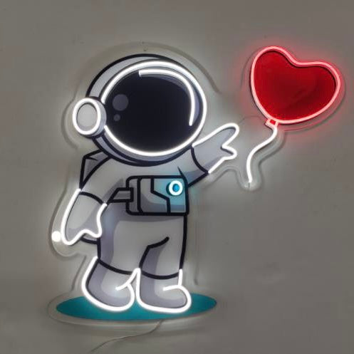 Astronaut & Heart Balloon UV Print Neon Art