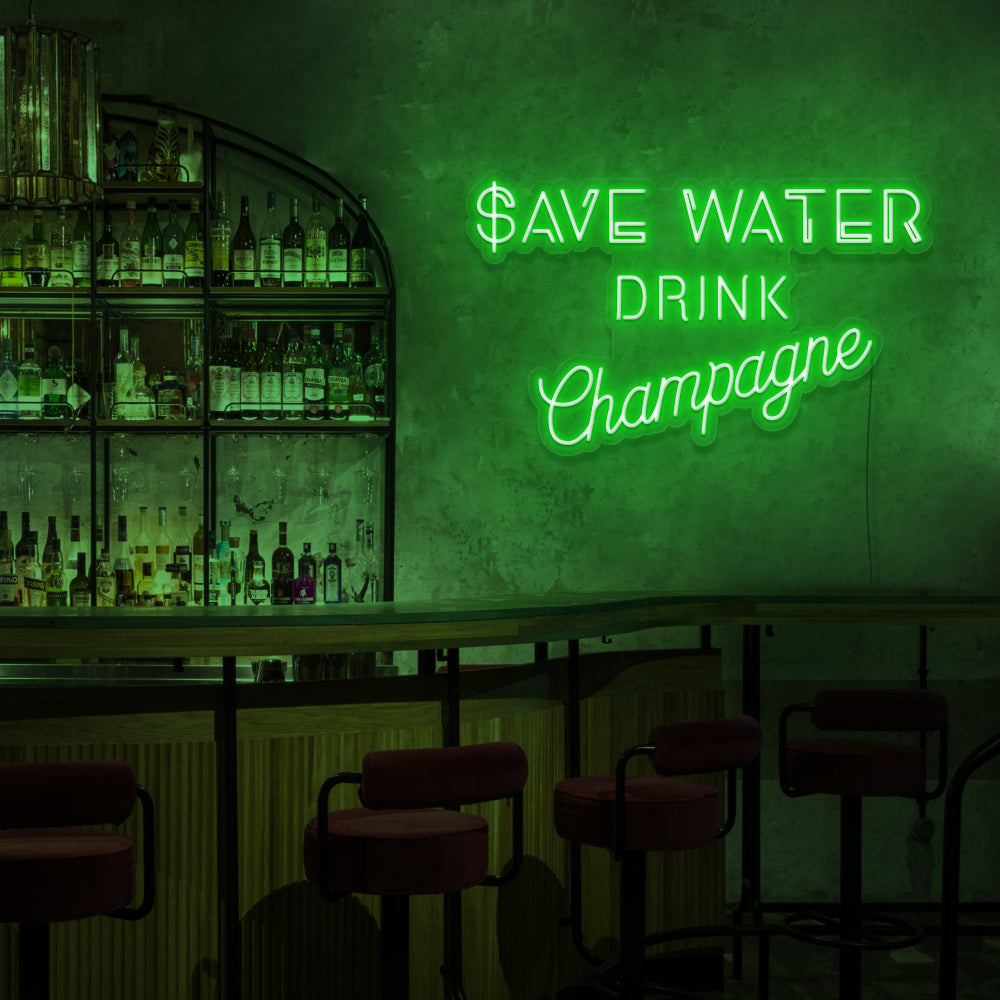 Save Water, Drink Champagne Neon Sign